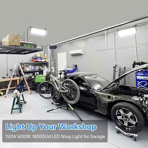 150W LED Shop Light, 18000LM 6000K Daylight White Super Brighter, IP66 Waterproof Garage Light with 10 FT Cord & On/Off Switch, Bay Lighting for Workshop Yard Garage Warehouse, 2 Pack