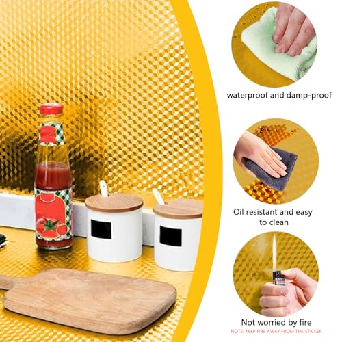 Peel and Stick Countertops, 16.4 Ft (5 m) Aluminum Foil Countertop Contact Paper, Self-Adhesive Oil Proof Heat Resistant Kitchen Backsplash Wallpaper (Diamond, Gold)