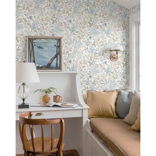 Heroad Floral Peel and Stick Wallpaper Boho Contact Paper Blue Floral Colourful Wildflower Botanical Wallpaper Removable Self-Adhesive for Bedroom Bathroom Decoration Thicken Vinyl 17.3'' x 78.7''