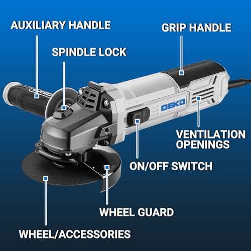 Angle Grinder Electric Power Tool: DEKOPRO 4-1/2 Inch 7.5-Amp Angle Grinder Power Corded Hand Grinders Tools with Grinding and Cutting Wheel, Disc for Metal, Wood