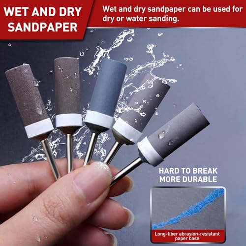 1000 Grit 10 PCS Sanding Drums for Dremel Rotary Tools Accessories, Sanding Bits Kit for Dremel Sanding Bands with 1/8 inch Shank, Sandpaper Sticks Set for Plastic Wood Metal Grinding Polishing