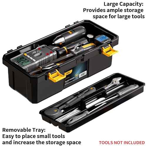 Deli Tool Box, 18 in Portable Toolbox,Plastic Tool Box with Handle,Double Locking Tool Storage Box with Removable Tray,Heavy Duty Toolbox Organization for Home, Workbench and Garage