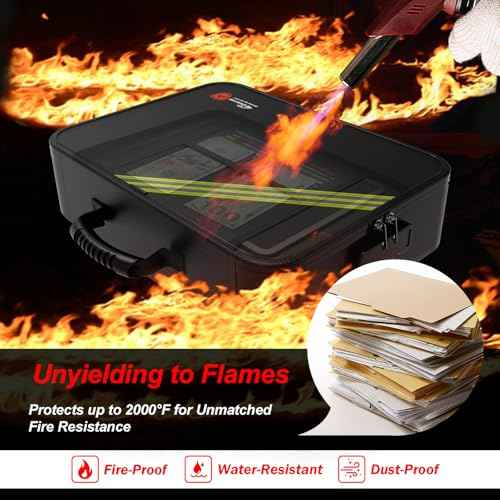 Large Fireproof Document Box with Lock,Upgraded Waterproof Fireproof Document Bag,Important Document Organizer Binder Hard Case Safe,5200¢µ Fire Proof File Box,Portable for Business Travel Home
