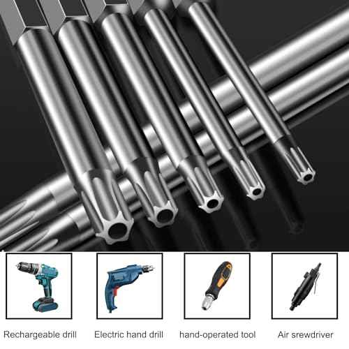 11Pcs Security Torx Bits Set, S2 Aolly Steel Magnetic Tamper Proof Screwdriver Bit Set 3inch 1/4" Hex Shank Impact Driver Star Bits Sets T6-T40
