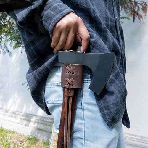 Braided Axe Holder with Belt Loop, Tool Organizer, Camping, Cosplay, Lumberjack Outdoor Accessories, Full Grain Leather, Handmade, Bourbon Brown