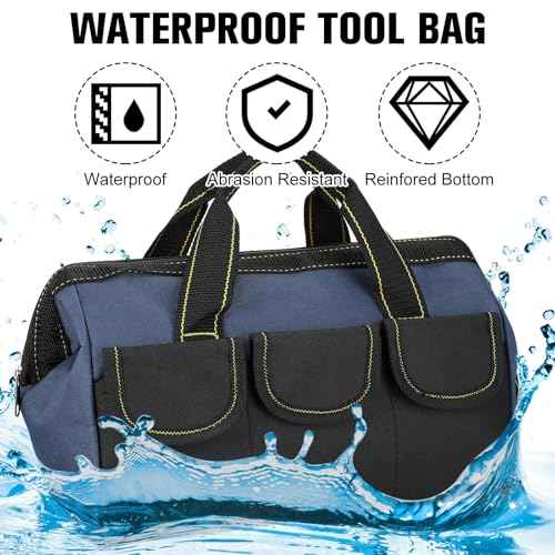 Silkfly 6 Pcs Tool Bag for Men Women Heavy Duty Tool Tote with Waterproof Hard Bottom Multi Pockets Large Mouth Organizer for Various Worker Electrician Carpenter Mechanic(13 Inch,Blue Green Red)