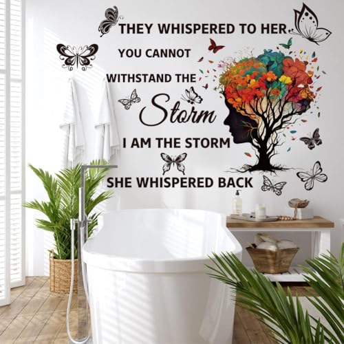 Inspirational Wall Decal Quotes They Whispered to Her You Cannot Withstand Back Tree Wall Sticker Wall Art Positive Sayings Sticker Butterfly Wall Stickers for Women Girls Bedroom Living Room D?cor.