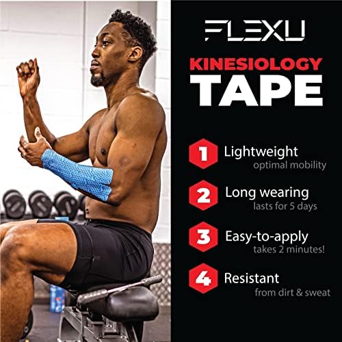 FlexU Kinesiology Tape Bulk Pack; Therapeutic Recovery Tape; Hypoallergenic, Long-Lasting; Reduces Risk of Sports Injuries, Alleviates Pain; Promotes Fast Recovery; Pro Grade