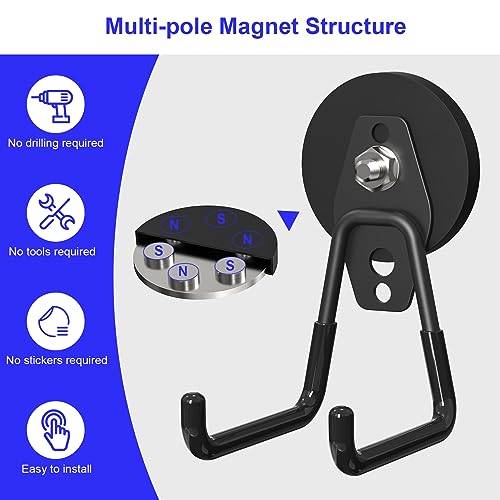 Heavy Duty Storage Magnetic Utility Hooks Large Garage Magnet Hooks with Anti-Slip Coating for Metal Cabinet,Pegboard,Garage Shelve,Garden Tools (3PCS 2.59'' Black)