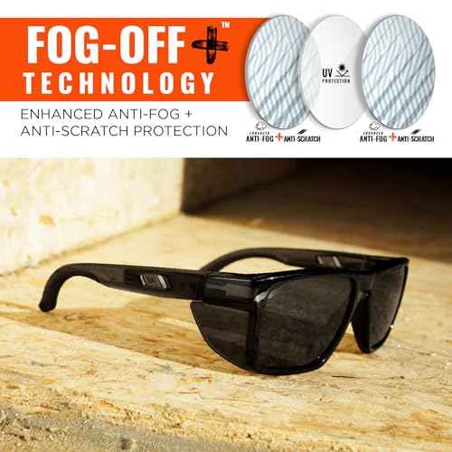 Ergodyne Skullerz SIXTEN Safety Glasses with Side Shields, Anti Fog, Anti Scratch Polarized Lenses, ANSI z87.1 with Protective Zippered Hard Shell Eyewear Case