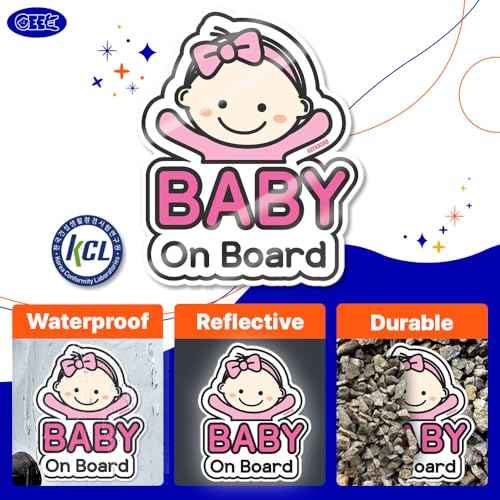 GEEKBEAR Baby on Board Car Sticker - Character Design, Reflective, Weather-Resistant (04. Cute Alien Girl)