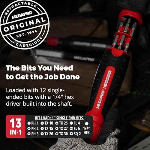 Megapro Automotive Screwdriver Set | One Multi-Bit Screwdriver with ¨ù¡± Hex Shaft | Phillips, Torx | Compact Automotive Bit Set (Ratcheting)