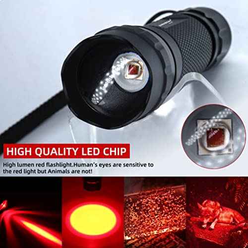 DARKBEAM Red Light Flashlight Tactical LED Rechargeable, Zoomable Portable Handheld Red-Light for Fishing Hunting Detector Astrophotography