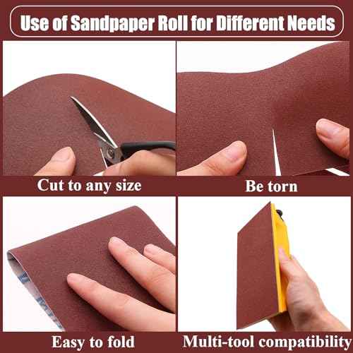 120 Grit Sandpaper Roll 3'' x 100 ft Emery Cloth, Aluminum Oxide Sanding Paper for Drum Sander, Wet Dry Adhesive Sandpaper for Wood, Metal, Furniture, Automotive, Copper Pipe