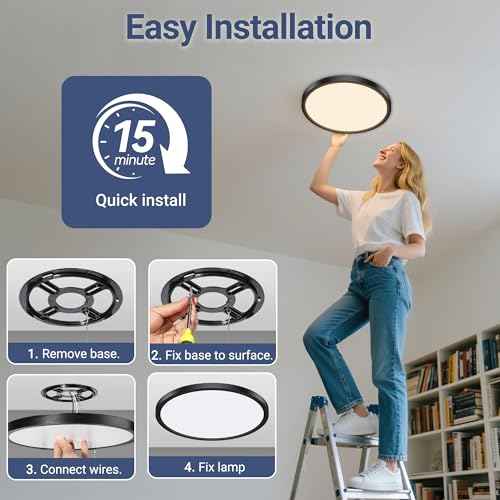 6 Pack 2640LM LED Flush Mount Ceiling Light Fixture, 12inch 24W Dimmable & 5 CCT Selectable (2700K-6500K), Sleek Modern Ceiling Light for Bedroom Laundry Hallway Kitchen, Black