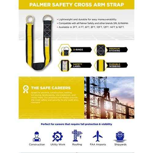 Palmer Safety Fall Protection Safety 4' Cross Arm Strap I 3¡± Wide Pass-through with Large D-Ring and Small D-Ring I ANSI OSHA Anchorage Sling Compliant Fall Arrest System