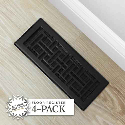 Decor Grates (4-Pack) AJH412-BLK Oriental Floor Register, 4x12 Inches, Textured Black Finish