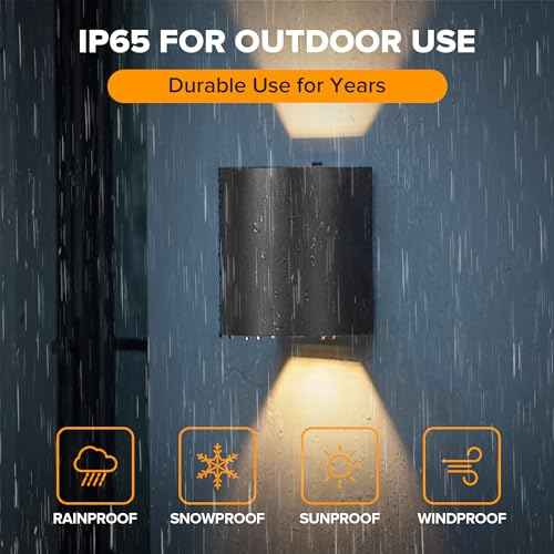 LUTEC 2-Pack LED Up & Down Adjustable Wall Lights,Anti-Rust Aluminium Modern Outdoor Indoor Wall Sconce, 10W, 400LM, 3000K Warm White Exterior Light, IP65 Waterproof for Porch, Patio, Garage-Black