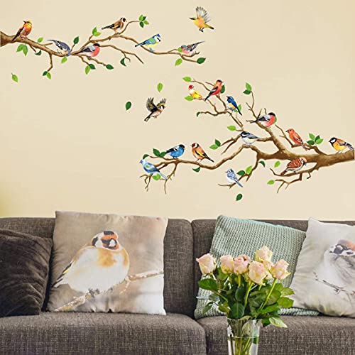 Birds Wall Decal Peel and Stick Decoration - DIY Nature Stickers, Over The Garden Wall, Colorful Humming Birds On Tree Branches