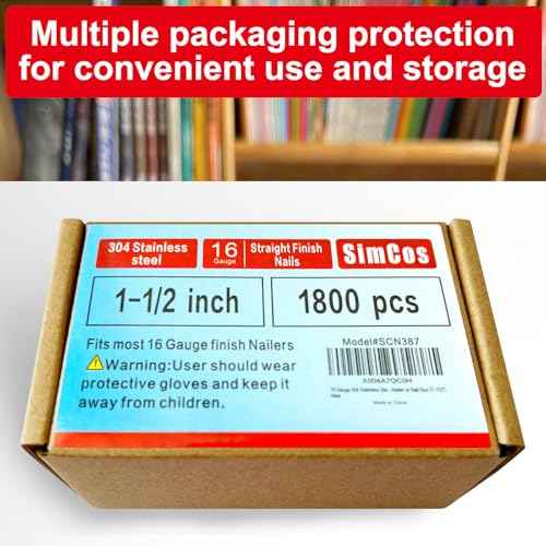 16 Gauge 304 Stainless Steel Straight Finish Nails, Assorted Size Project Pack for Pneumatic, Electric Finish Nailer or Nail Gun (1-1/2")