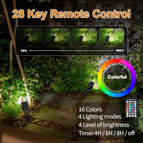 24W Halloween SpotLights with Timer, IP65 Waterproof Metal Landscape Lights RGB Spot Lights Outdoor Color Changing Spotlight for Yard Garden, 6 Lights