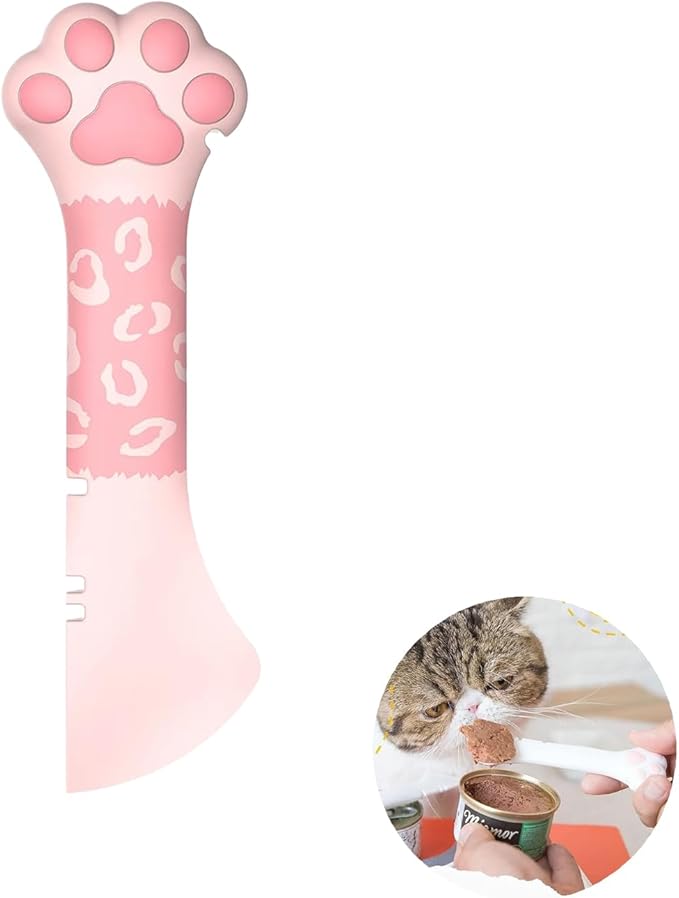 Sheldamy Silicone Pet Food Spoon, Cat Food Can Opener Paw, Wet or Dry Food Short Spoon for Cat Dog With Mini Spatula