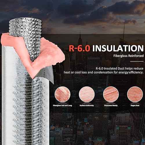 4 Inch Insulated Flexible Duct,HVAC Insulation Duct,25 Feet Insulated Duct,4 in Insulated Duct Hose, R6.0 Air Flexible Duct Aluminum Hose 4''25' Long,for HVAC Flex Ductowrk