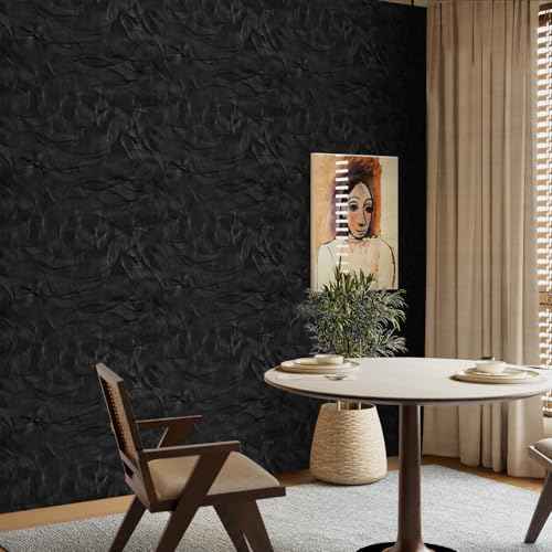 VaryPaper Modern Textured Black Wallpaper Peel and Stick Spiral Circle Geometric Wallpaper for Bedroom Bathroom Removable Self Adhesive Vinyl Black Contact Paper for Walls Cabinets 15.7''x78.7''