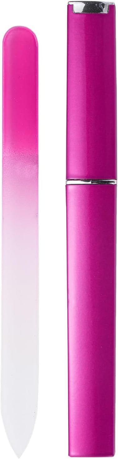 HARFINGTON Glass Nail File Kit 280 Grit Double Sided Professional Manicure Crystal Fingernail Files with Case for Natural Nail Art Shine Polishing Buffer, Pink