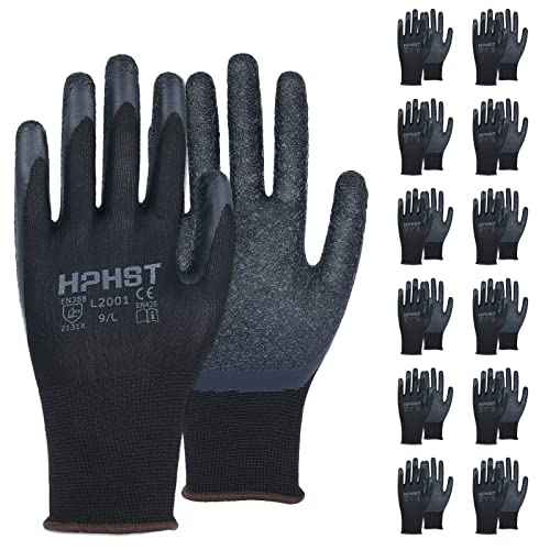 Latex Rubber Hand Coated Work Gloves - Safety Work Gloves - Excellent Grip for Construction Warehouse Garden 12 Pairs