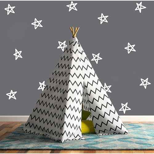 49 Pcs Star Wall Decals Removable Wall Stickers Modern Nursery Wall Art Vinyl Wall Decor for Kids Room Y92 (White)