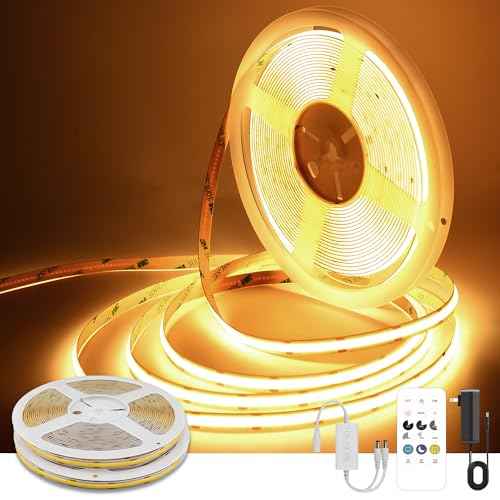 COB LED Strip Lights Warm White,24V Dimmable led Light Strip KIT with Remote and app Control,2700K 65FT/20m 8mm Wide Ra>90 Cuttable Flexible Strip Lights for Bedroom,Shelf,Cabinet