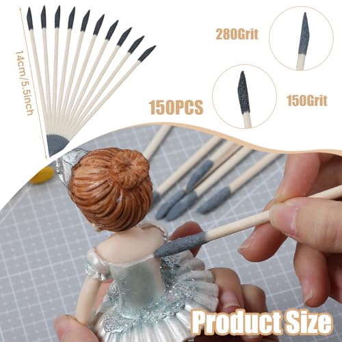 cobee 150 Pcs Double End Sanding Sticks, 150/280 Grit Birch Wood Matchsticks Corundum Sand Sanding Twigs Polishing Sticks Detailing Tools for Plastic Models Woodworking 5.5 x 0.3 Inch