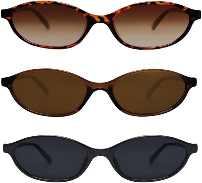 GUVIVI Retro Oval Sunglasses for Women Chic Cat Eye 90s Sunnies Lightweight Narrow Shades Trendy UV protection Sun Glasses