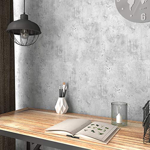 LaCheery Extra Thick Stained Concrete Wallpaper Peel and Stick Plain Grey Cement Contact Paper Vinyl Concrete Wall Paper Roll for Bedroom Wall Kitchen Countertops Table Plastered Effect 15.8 x 80 Inch