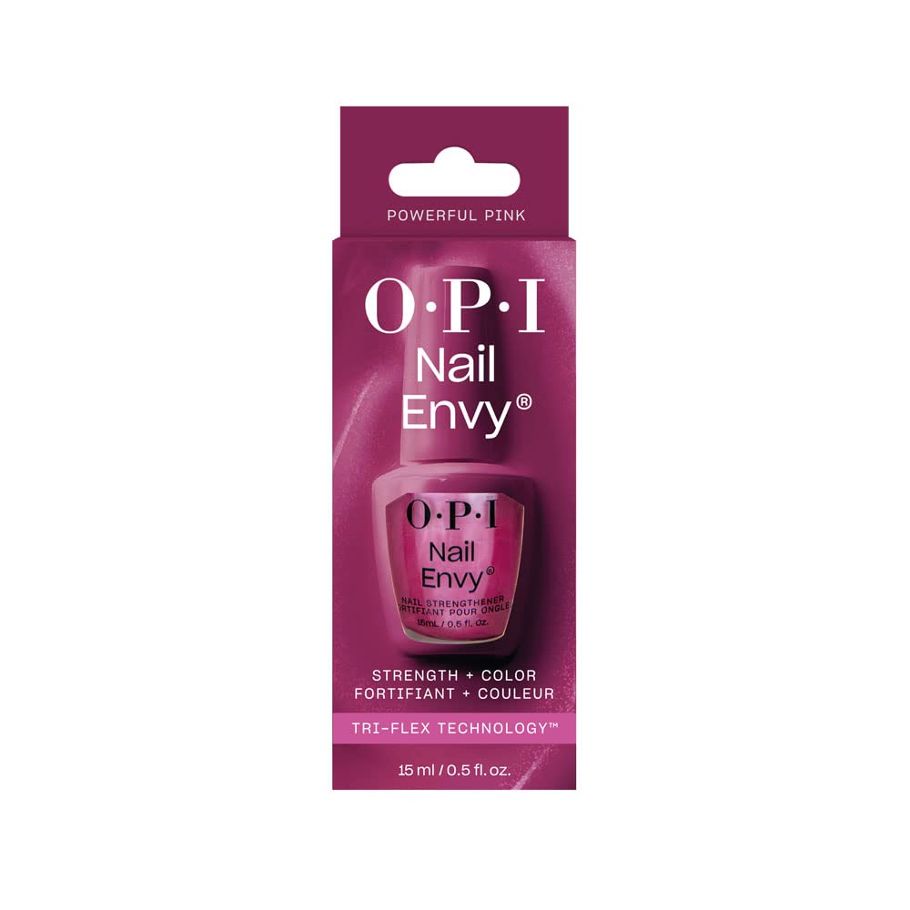 OPI Nail Envy Strengthener Powerful Pink | Opaque Bright Pink Pearl Strengthening Nail Polish Treatment | Strengthen Weak & Thin Nails