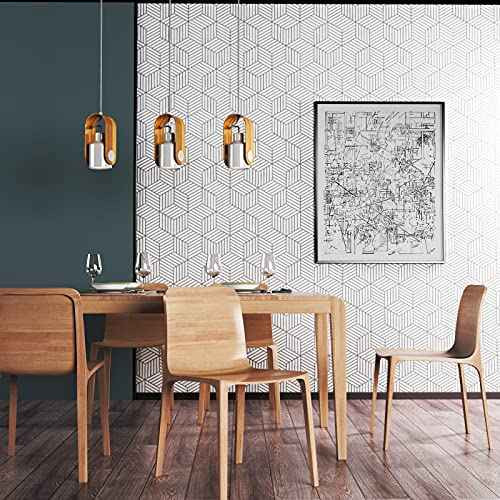 MelunMer White and Silver Peel and Stick Wallpaper Modern 118In L 17.7InW Self Adhesive Removable Wallpaper White Contact Paper for Cabinets Stripe Geometric Contact Paper Hexagon Shelf Liner Vinyl