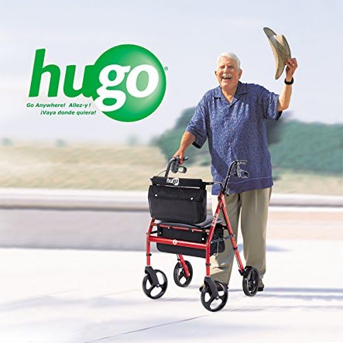 Hugo Mobility 700-961 Foldable Rollator Walker with Seat and Saddle Bag, Red