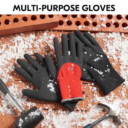 Vgo... 2-Pairs Freezer Winter Work Gloves, Double Lining Rubber Latex Coated for Outdoor Heavy Duty Work (Size M, Black, RB6032)