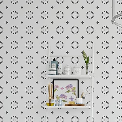 16 Pack Tile Stencil Set (8X8 Inch), Mexican Stencil Pattern, Use As Floor Stencils Or Wall Stencils, Reusable Stencils for Painting Floor Furniture Canvas, DIY Mexican Talavera Home D?cor