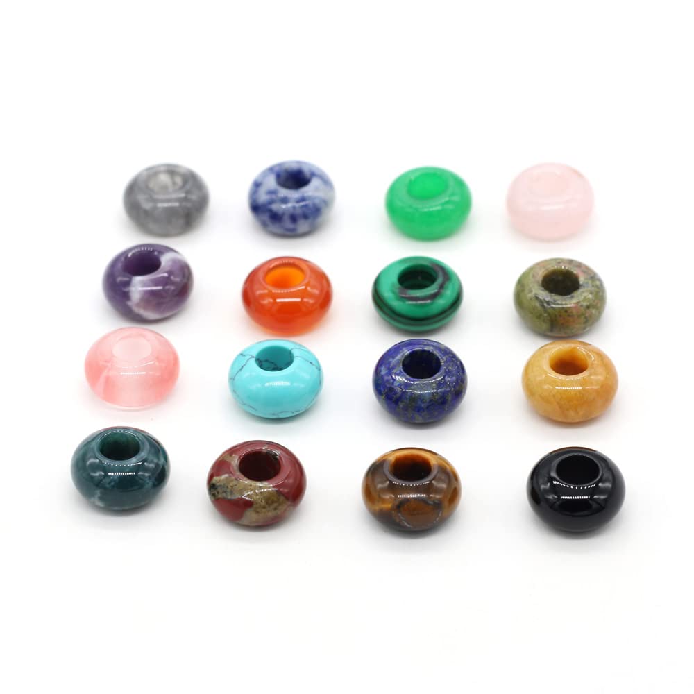 30pcs Natural Semi-Precious Stone Large Hole Loose Beads Abacus Shape Fashionable Opal Amethyst Unakite Rose Quartz Charm Beads for Making Necklace Bracelet