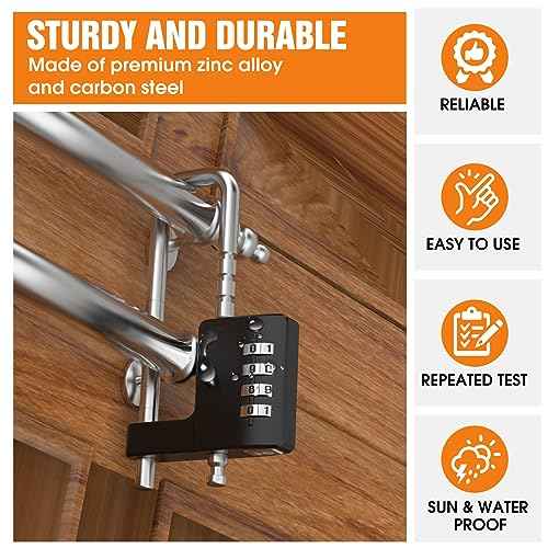 Cabinet Lock with Combination, Adjustable U-Shaped Combination Cabinet Lock Latches for Gym Locker, Closet, Fences, Luggage, Double Doors (Black - 2pcs)