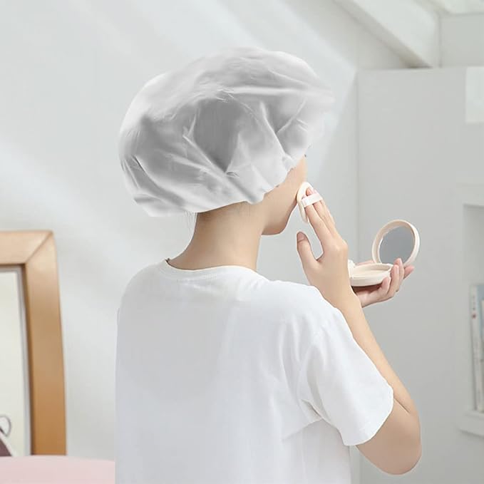 Shower Caps, 3 Pcs Waterproof Bath Caps Plastic Reusable Shower Caps Elastic Band Bath Hair Hat for Women Ladies Spa Salon