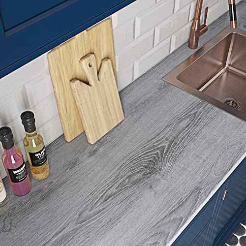 FunStick 36"x200" Grey Natural Wood Contact Paper for Cabinets Peel and Stick Grey Wood Wallpaper Self Adhesive Wood Grain Contact Paper for Countertop Paper Desk Walls Waterproof Wall Paper Roll