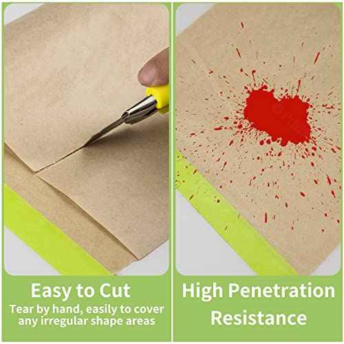Pre-Taped Masking Paper for Painting - 18 inch x 50 feet Tape and Drape Painters Paper, Paint Adhesive Protective Paper Roll for Covering Skirting, Frames, Cars and Auto Body (12 Rolls)
