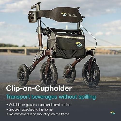 Helavo All Terrain Walker with Puncture-Proof, Flat-Free Solid Rubber Tires, 12" Wheels - Foldable Outdoor Walker for Seniors with Seat, Ergonomic Handles and Extra Padded Backrest