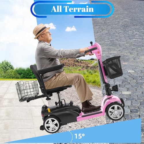 30-60 Miles Ecomobi MS02 Long Range 4 Wheels Electric Mobility Scooter for Adults/Seniors, 350W E-Wheelchair Device w/25Ah Extended Battery, Dual Baskets Compact Mobile for Travel(FSA Eligible)