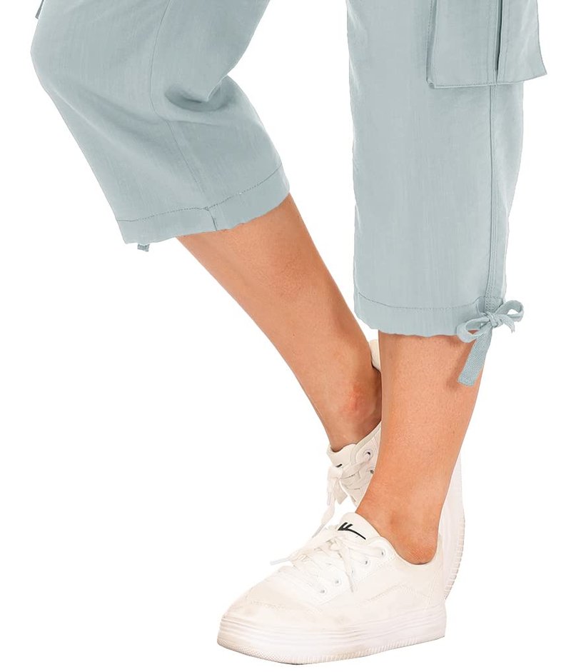 MoFiz Womens Capris with Pockets Loose Fit Casual Capri Pants Dressy Lightweight Ladies Baggy Cargo Pants for Hiking Light Gray L