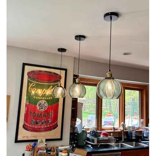 Vintage Pendant Light 1- Light Kitchen Sink Pendant Lights with Green Hand Blown Glass Small Hanging Lamp for Kitchen Island Dining Room Bedroom Bathroom Hallway E26