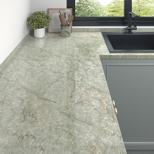 Green Marble Contact Paper for Countertops Waterproof Green Gold Marble Wallpaper Peel and Stick Glossy Granite Contact Paper for Bathroom Kitchen Backsplash Cabinets Table Cyan Vinyl Decor
